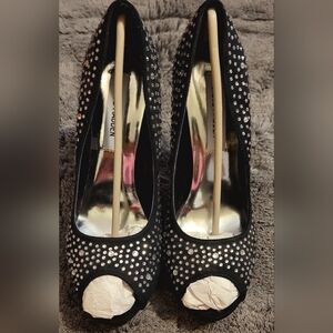 Steve Madden Sandra Black Rinstone Stiletto Platform Heels